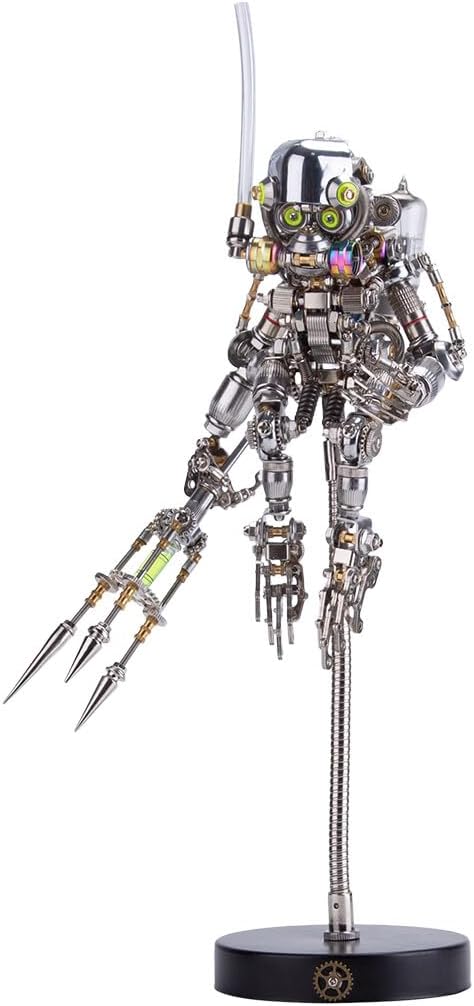3D Metal Puzzle Animal Model Kit, 700PCS DIY Assemble Steampunk Mechanical Diver Ape with Glowing Trident, Creative Handcrafted Metal Art Craft Desktop Display & Decoration for Adults