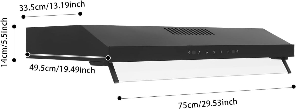 30In Under Cabinet Range Hood 900CFM Black Ducted/Ductless Range Hoods Kitchen Stove Vent Hood for Kitchen Stainless Steel Range Hoods,3-speed Fan,Touch Control/Gesture Sensing (30in-900CFM)