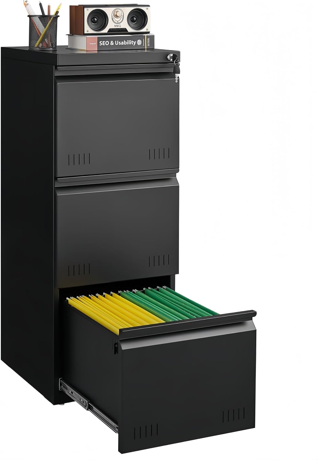 Guizeeopo Metal Storage Cabinet with Adjustable Shelves, Garage Storage Cabinets with Doors and Shelves, File Cabinets for Home Office, Kitchen Pantry Cabinet, 71'H, Black