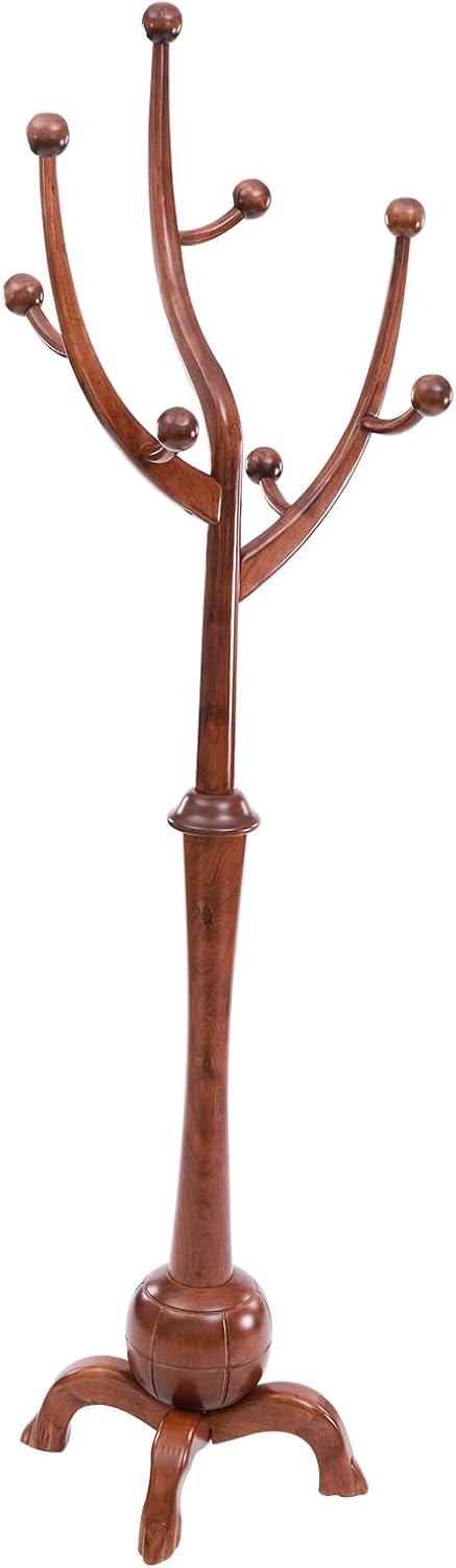 Freestanding Coat Rack with 8 Hooks, 70 Inch Floor Coat Tree Wooden Clothes Rack Tree-shaped Clothing Organizer Walnut for Entrance Living Room Bedroom