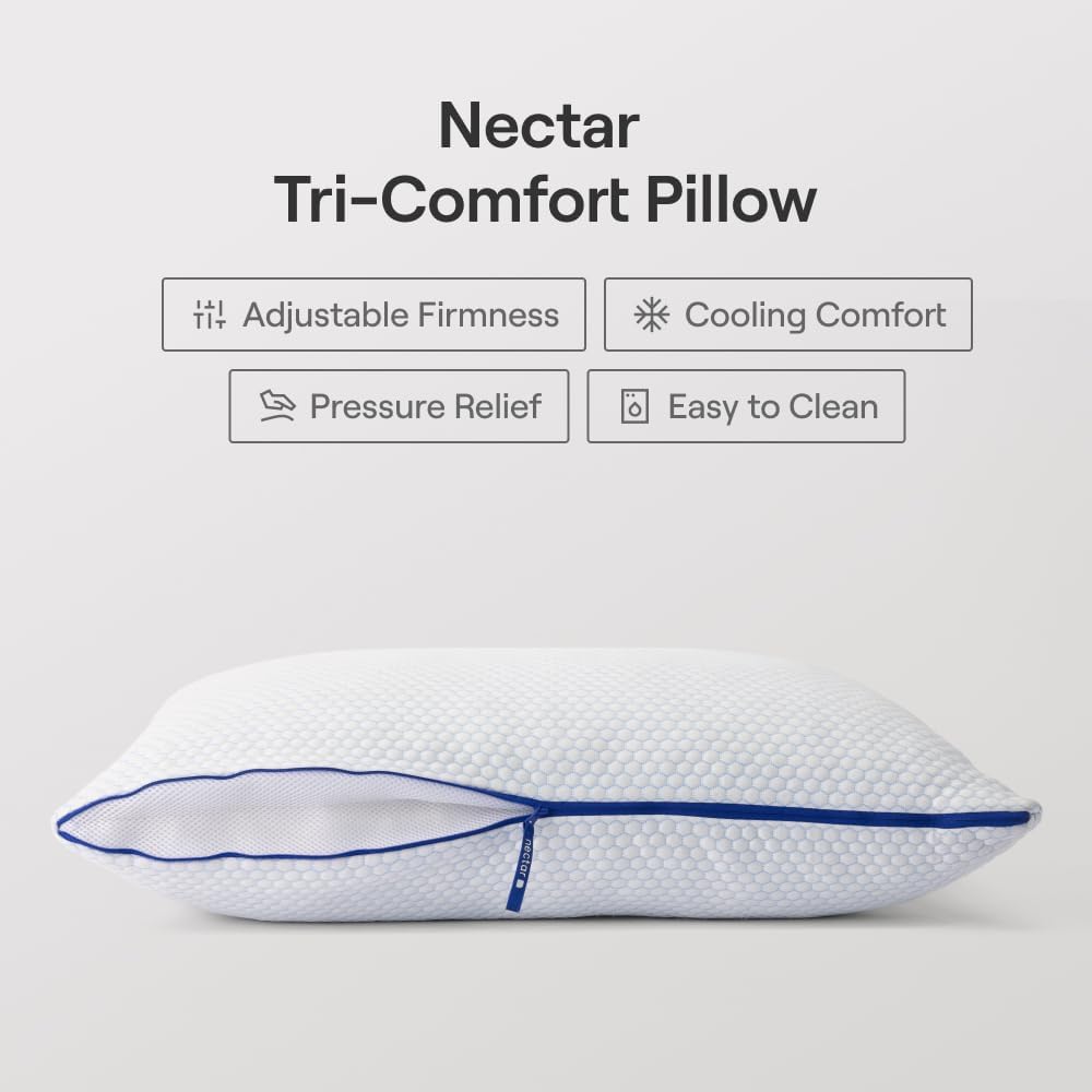 Nectar Tri-Comfort Cooling Pillow, Standard, Premium Memory Foam
