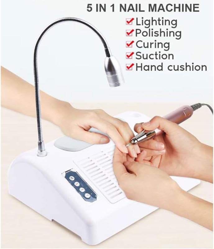 5 in 1 Manicure Machine Electric Nail Drill Machine,48/96W UV LED Nail Lamp Dryer Vacuum Cleaner Nail Drill Dust,Nail Dust Collector for Nails Manicure,with 360° Desk LED Lamp in Salon Home(48/96W)