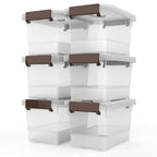 WYT 32 Qt Plastic Clear Storage Bin with Durable Lids and Latching Buckle, 6-Pack Tote Organizing Box Stackable and Nestable