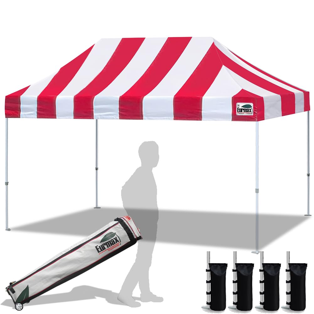 Eurmax USA 10x10ft Pop Up Canopy,Commercial Instant Tent for Outdoor Events,Patented No-Tip Rolling Storage Bag with 4 Sandbags,UV & Water Resistant,Heavy Duty Portable Shelter Gazebo,White
