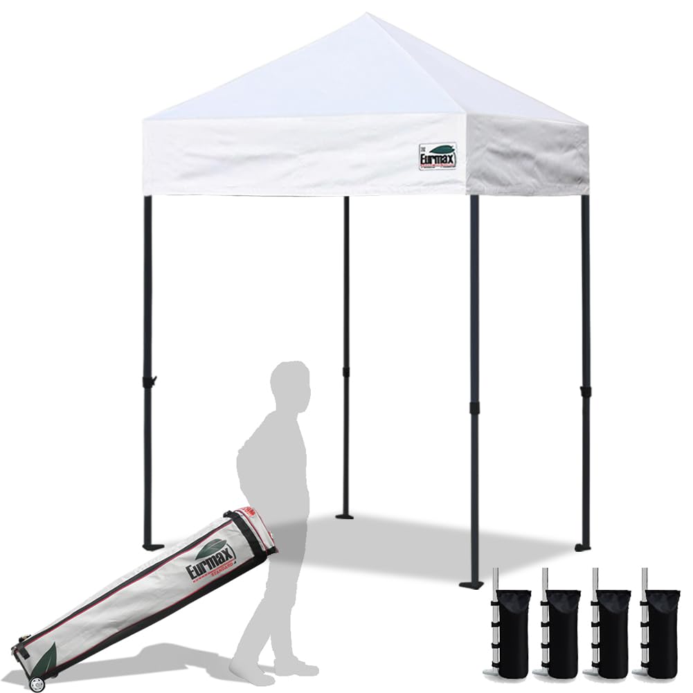 Eurmax USA 10x10ft Pop Up Canopy,Commercial Instant Tent for Outdoor Events,Patented No-Tip Rolling Storage Bag with 4 Sandbags,UV & Water Resistant,Heavy Duty Portable Shelter Gazebo,White