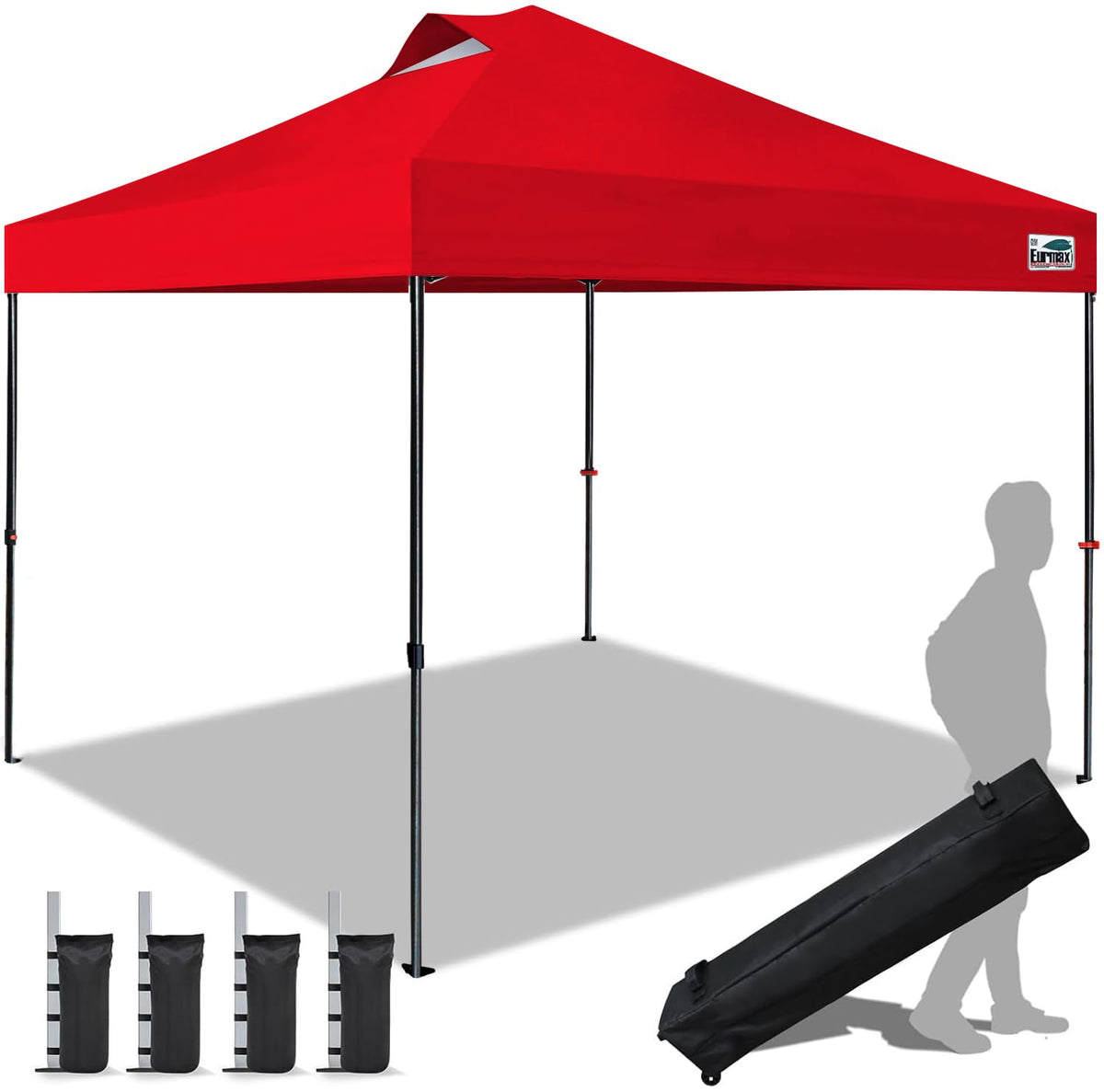 Eurmax USA 10x10ft Pop Up Canopy,Commercial Instant Tent for Outdoor Events,Patented No-Tip Rolling Storage Bag with 4 Sandbags,UV & Water Resistant,Heavy Duty Portable Shelter Gazebo,White