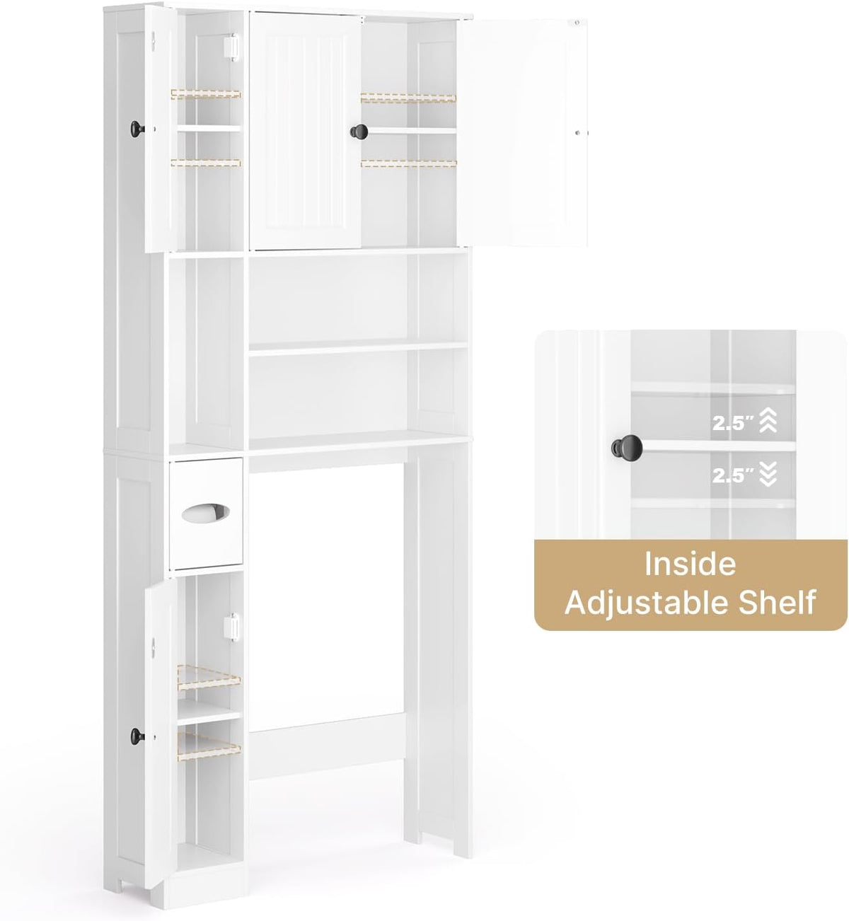 Ahomly Over The Toilet Storage Cabinet, with Five Doors, White