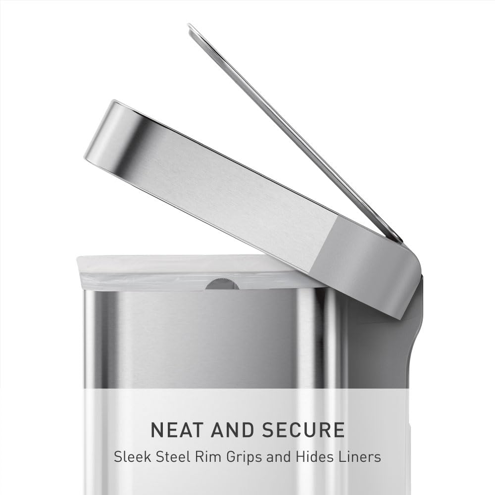 simplehuman Step Recycler, 58L / 15.3 Gallon Dual Compartment Kitchen Trash Can, 150,000-Step Pedal, Lid Shox® Technology, Liner Rim System, Liner Pocket®, Brushed Stainless Steel with Plastic Lid
