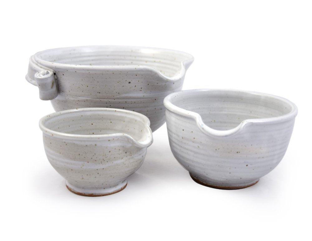 Stoneware Pottery Batter Bowls, 3-Piece Set, Classic All-White Glaze