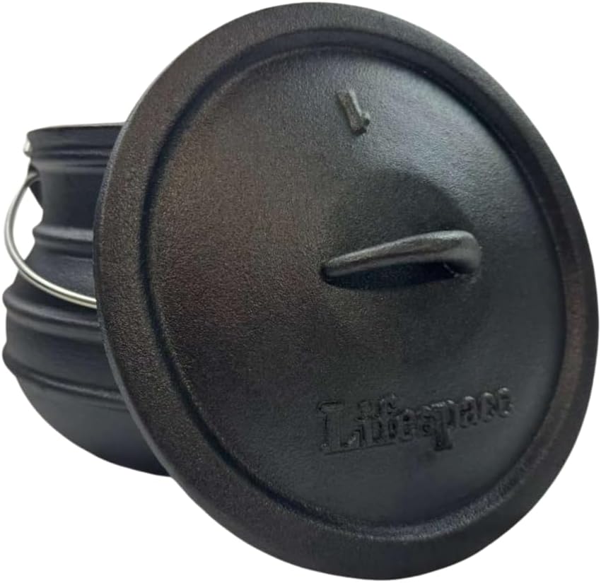 Lifespace No. 1 Cast Iron Flat Bottom African Potjie Cooking Pot/Cauldron - 5 Quart