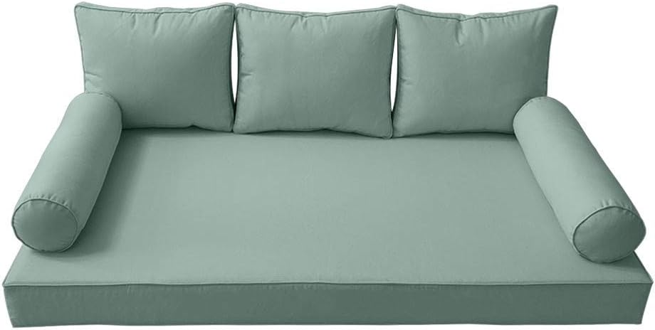 Prolinemax Style 3 - Mattress & Pillow Bolster Cushion for Outdoor Indoor Daybed Porch Swing Bed Piped Trim Twin Size AD002 | Covers ONLY |
