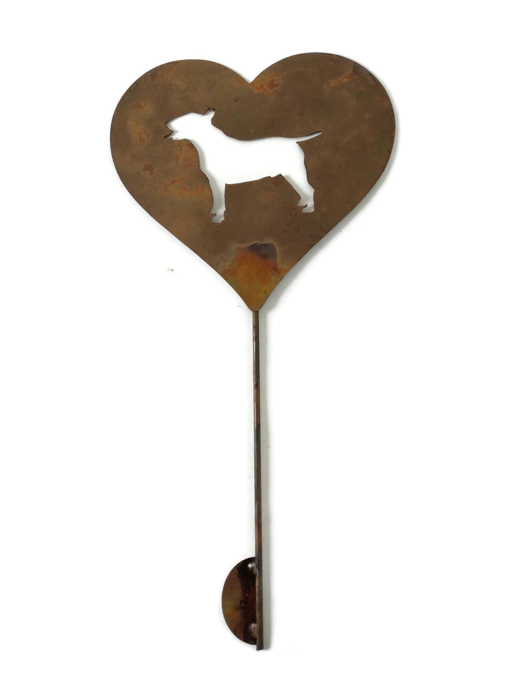 Pet Dog, Cat, Rabbit or Bird Keepsake Memorial Heart Garden Stake 20 to 28 Inches Tall (Large Heart, 28" Tall, Schnauzer, Naturally Rusted)