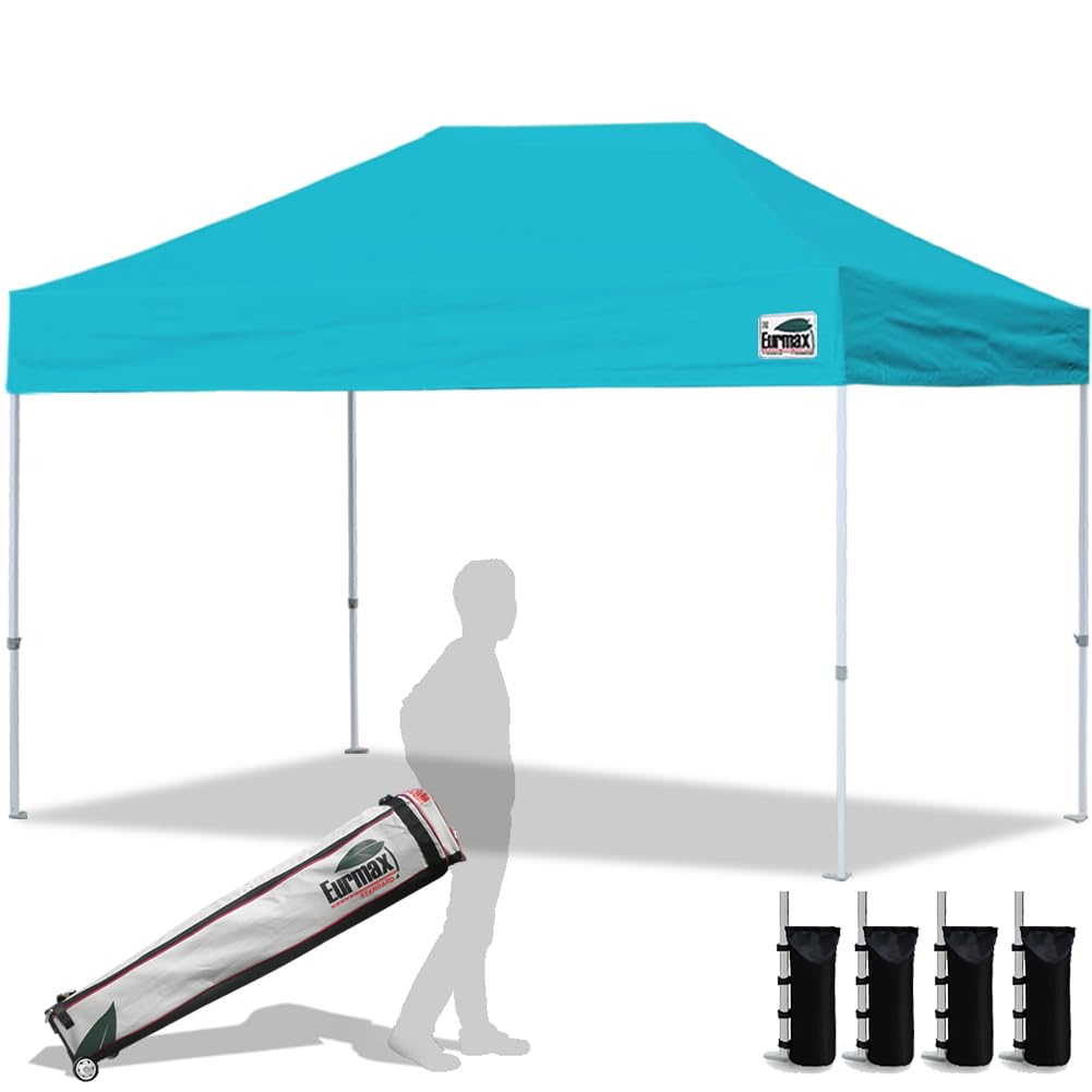 Eurmax USA 10x10ft Pop Up Canopy,Commercial Instant Tent for Outdoor Events,Patented No-Tip Rolling Storage Bag with 4 Sandbags,UV & Water Resistant,Heavy Duty Portable Shelter Gazebo,White