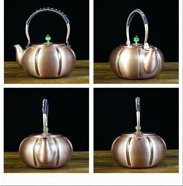 2000ml Large Pumpkin Shape Handmade Teapot Stove Top Copper Tea Pot Turkish Tea Pot Pure for Stovetop Copper Tea Kettle Stovetop (Pot 2000ml)