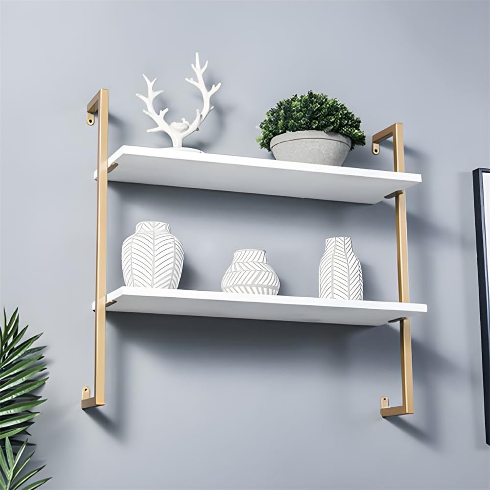 Industrial Wall Mounted Bookshelf Wall Shelf Rack Shoe Store Shoe Rack Wall-Mounted Bookshelf Wrought Iron Bag Rack Multi-Layer Clothing Store Decoration White Gold 31.5" L x 9.8" W x 29.9" H