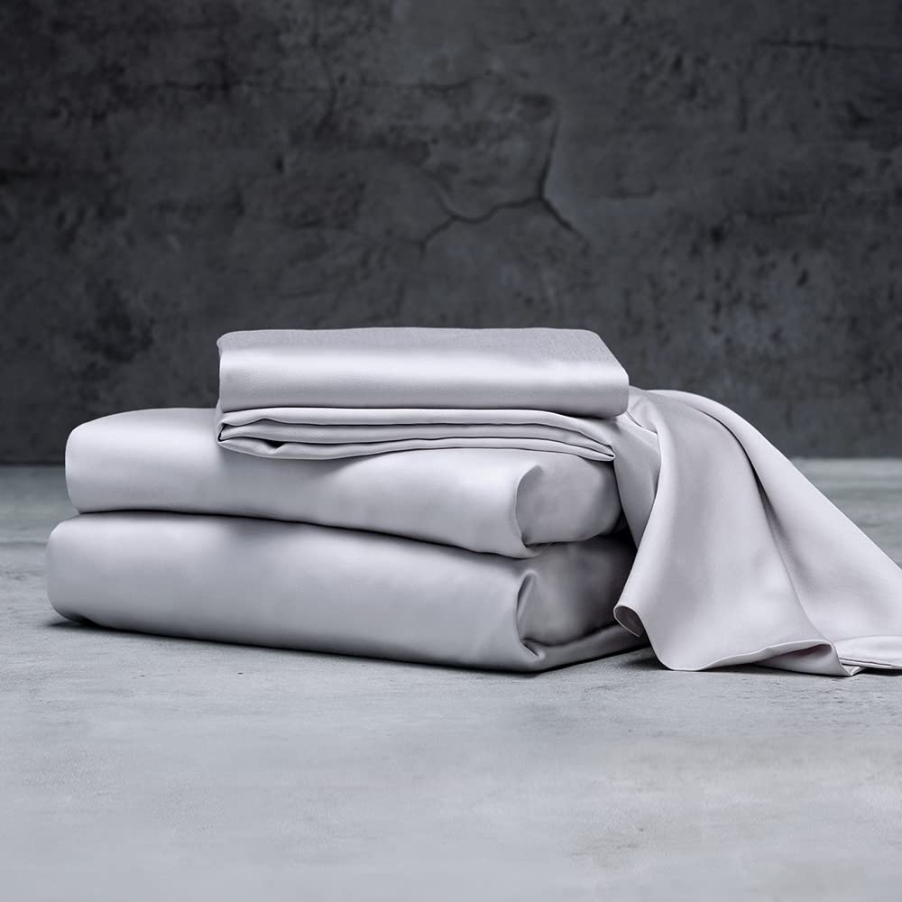 LUXOME Luxury Sheet Set | 100% Rayon (Viscose) from Bamboo | Queen Size - Charcoal | Deep Pockets | 4-Piece Set (Fitted, Flat, 2 Pillowcases)