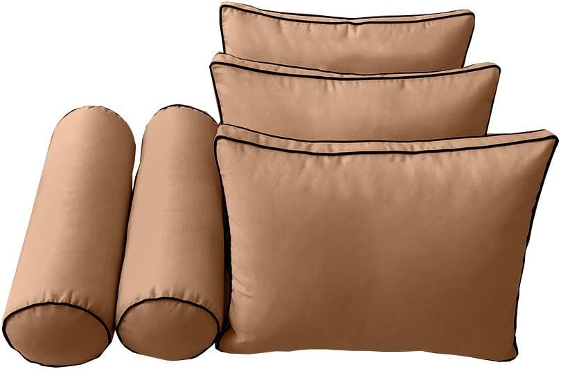 Prolinemax Style 3 - Mattress & Pillow Bolster Cushion for Outdoor Indoor Daybed Porch Swing Bed Contrast Trim Twin-XL Size AD104 | Covers ONLY |