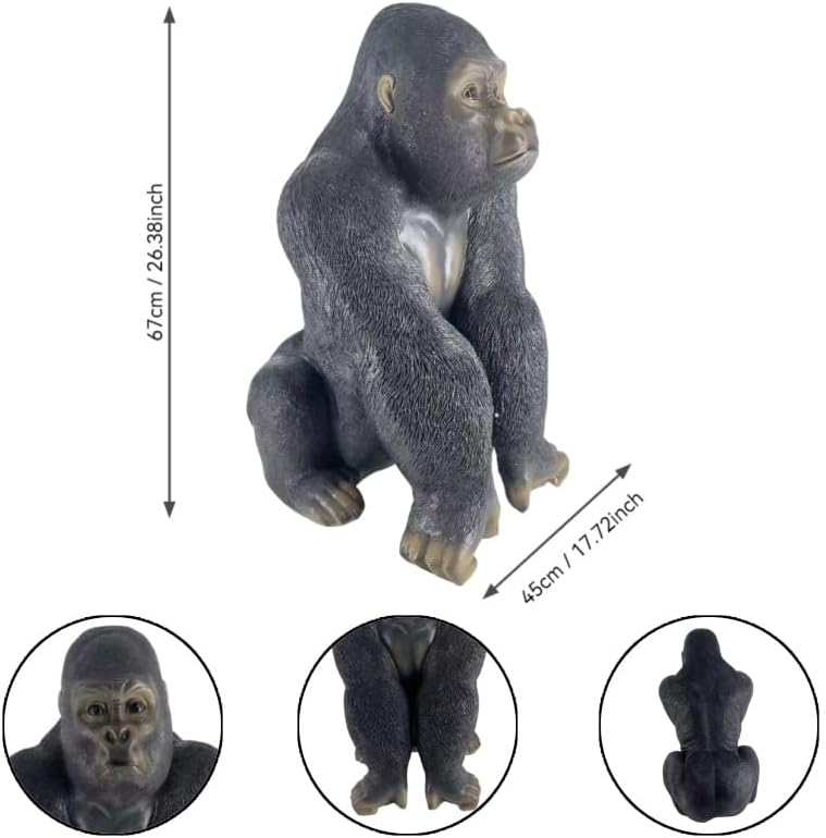 26.38" Realistic Gorilla Garden Statue, Durable Resin Silverback Figurine for Outdoor Yard Patio, Wildlife Decor Sculpture with Silver Chest Patch, Unique Gift for Animal Lovers