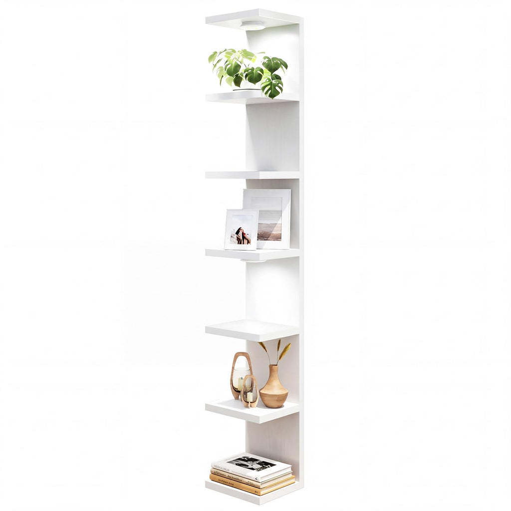 Fixwal 7 Tier Wall Shelf with LED Lights for Room Decor White, 2 Pack