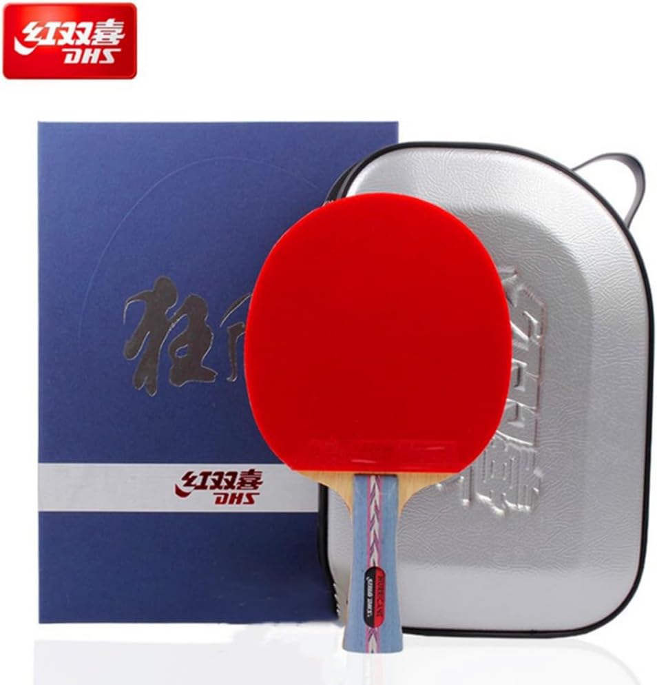 DHS Hurricane NO.2/ NO.1 Tournament Table Tennis Racket, Pimples in Sponge Ping Pong Bat Paddle Set Bat with Table Tennis Bag and 2 Balls, 2 Rubber Protective Film, Gift Packed (FL-Longhandle)