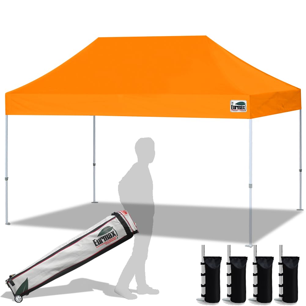 Eurmax USA 10x10ft Pop Up Canopy,Commercial Instant Tent for Outdoor Events,Patented No-Tip Rolling Storage Bag with 4 Sandbags,UV & Water Resistant,Heavy Duty Portable Shelter Gazebo,White