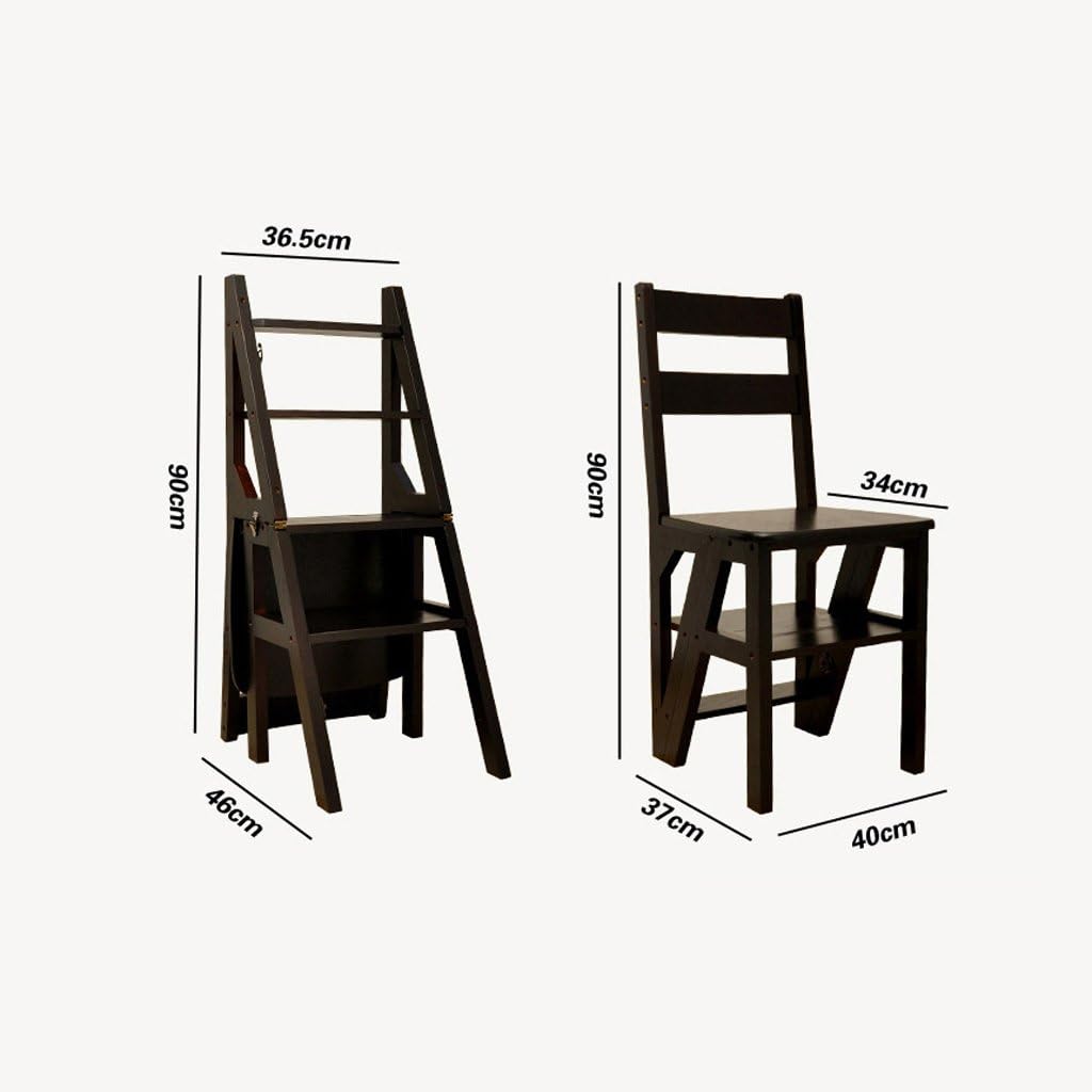 Solid Wood Ladder Chair Multifunctional Wooden Ladder Chair Foldable Shelving Ladder with 4 Steps for Home Decoration and Library (Color : Black)