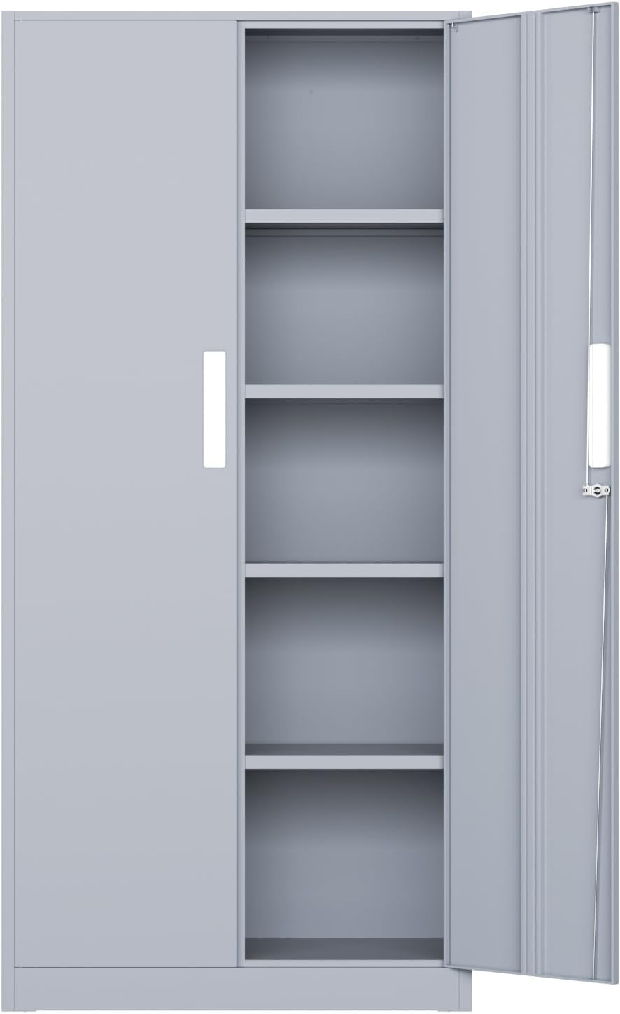 Bonusall 72" Metal Garage Storage Cabinet - 900lbs Heavy Duty Steel Cabinet with 3-Point Locking System & 4 Adjustable Shelves, Lockable Tall Storage for Garage, Office, Warehouse - Black & Red