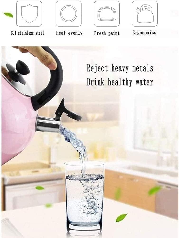 Stainless Steel Stove Top Whistling Kettle Hot Water Tea Pot Fast to Boil Whistling Tea Kettles(Pink,3L)