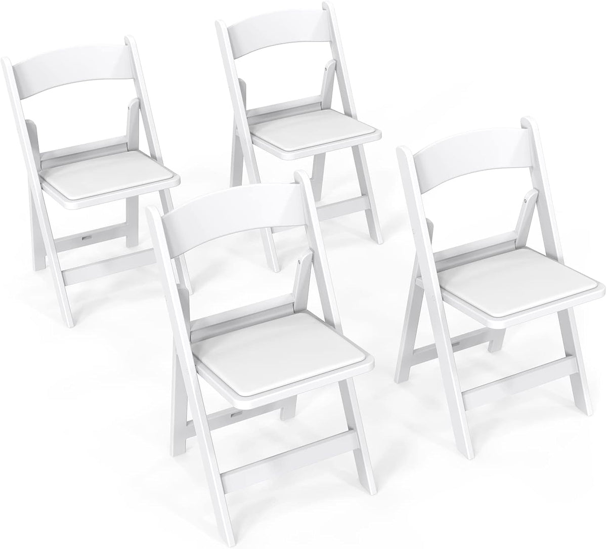 FCH Plastic Folding Chair with Padded Seat, Resin Foldable Chairs with Soft Cushion, Comfortable and Sturdy, Suitable for Indoor and Outdoor, Parties, Weddings, Commercial Events, White, 4 Pack