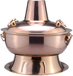 Hot Pot, Chinese Charcoal Hotpot, Extra Thick Stainless Steel Stew Pan, Vintage Hot Pot with Chimney Shabu Shabu Hotpot for Family Dinners and Stewed Lamb Camping,Brass,32cm/12.6inch