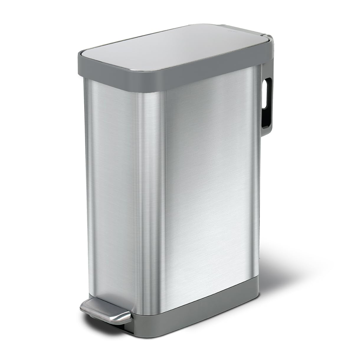 Glad Slim Trash Can with Clorox Odor Protection - Narrow Kitchen Garbage Bin with Soft Close Lid, Step On Foot Pedal and Waste Bag Roll Holder, All Stainless, 12 Gallon/45 Liter