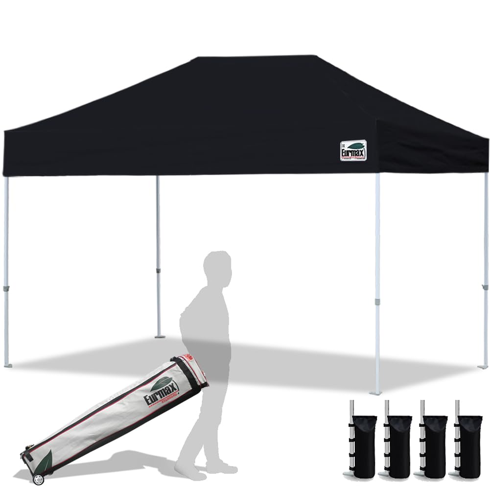 Eurmax USA 10x10ft Pop Up Canopy,Commercial Instant Tent for Outdoor Events,Patented No-Tip Rolling Storage Bag with 4 Sandbags,UV & Water Resistant,Heavy Duty Portable Shelter Gazebo,White