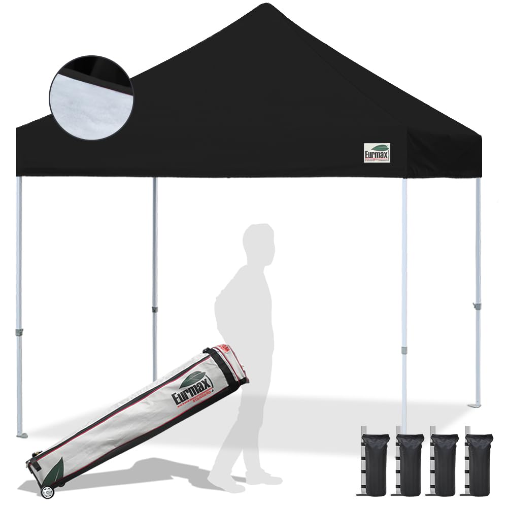 Eurmax USA 10x10ft Pop Up Canopy,Commercial Instant Tent for Outdoor Events,Patented No-Tip Rolling Storage Bag with 4 Sandbags,UV & Water Resistant,Heavy Duty Portable Shelter Gazebo,White
