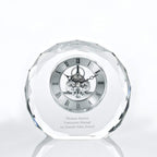 Engraved Clock Trophy - Gold Executive Crystal - Round Beveled Skeleton