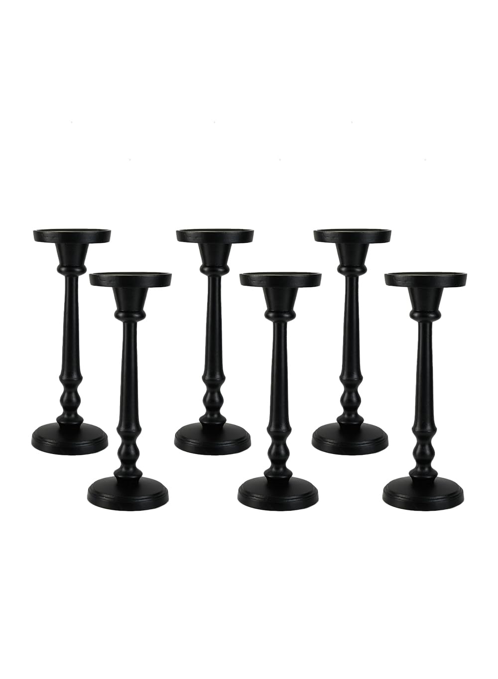 Serene Spaces Living Twilight Black Pillar Candle Holder, Elegant Cast Iron Candle Stand for Home Décor, Weddings, Birthdays, Cozy Evenings - Sturdy Base, 4.25" Diameter & 8.75" Tall, Pack of 6
