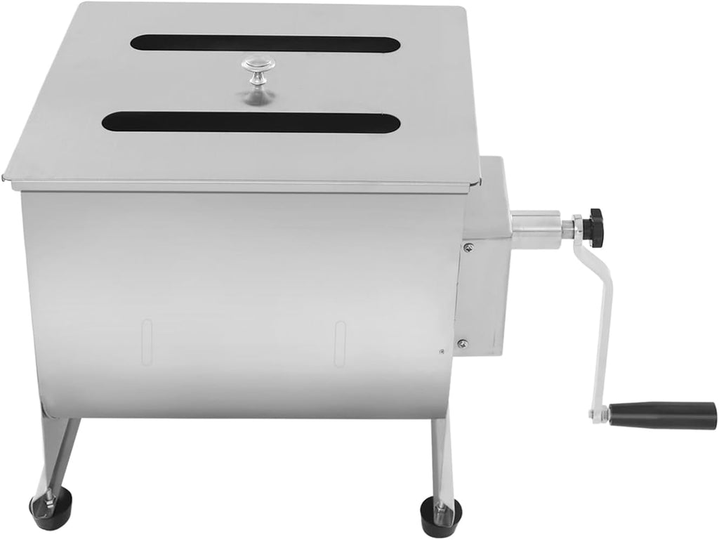 Manual Meat Mixer 44lbs Capacity Tub Stainless Steel Hand Crank Meat Mixer with Lid & Removable Paddle for Meat Processing Equipment