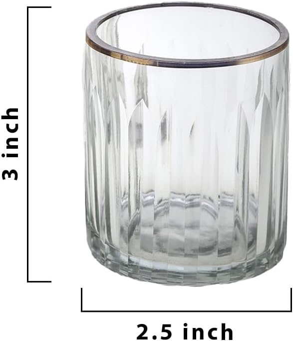 Serene Spaces Living Set of 32 Etched Stripes Glass Votive Holders with Gold Rim, Ideal for Wedding Decorations, Parties, Events, Measures 3" Tall and 2.5" Diameter