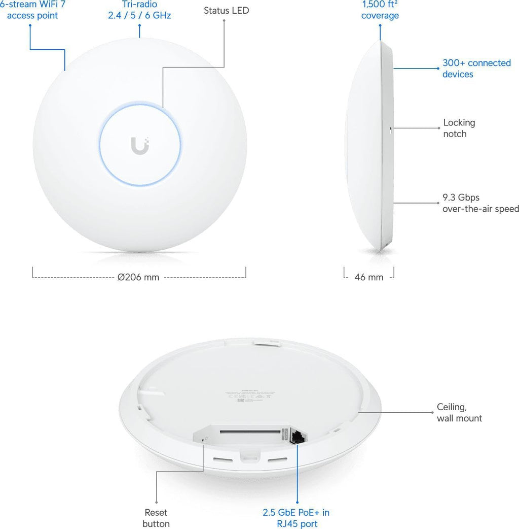 Ubiquiti U7-Pro AP WiFi7 PoE+ 1x1/2.5GbE