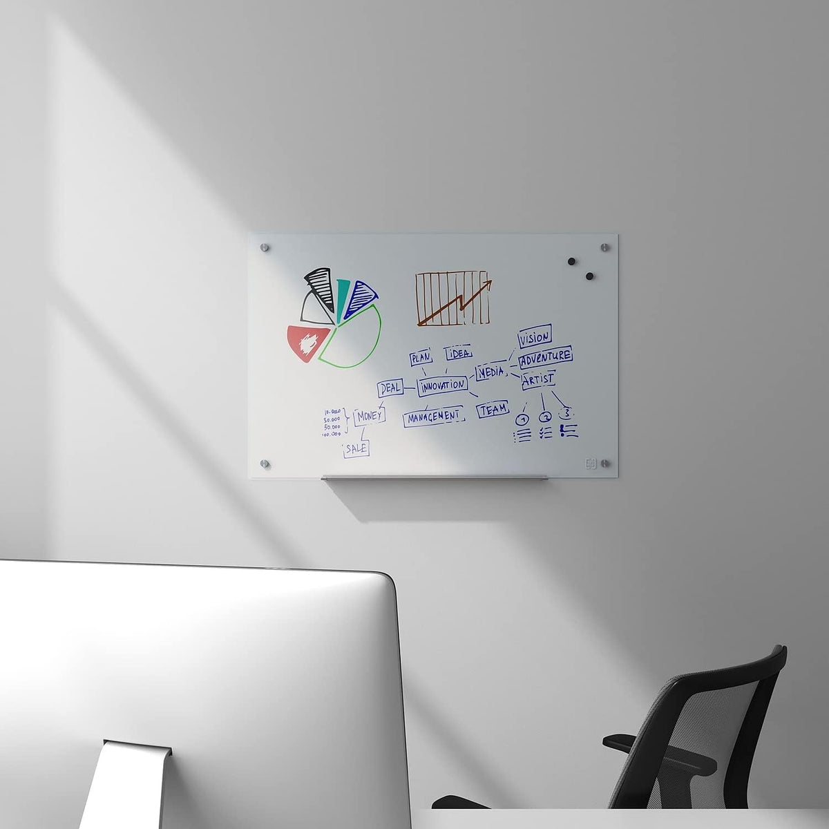 TRU RED Magnetic Tempered Glass Dry Erase Board, White, 3x2 Ft