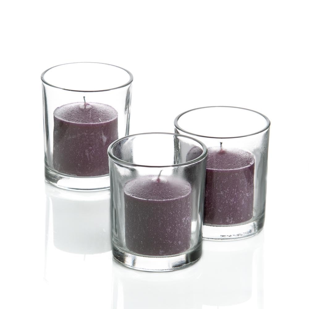 Set of 144 Richland Votive Candles Light Blue Unscented and 144 Clear Glass Eastland Votive Holders
