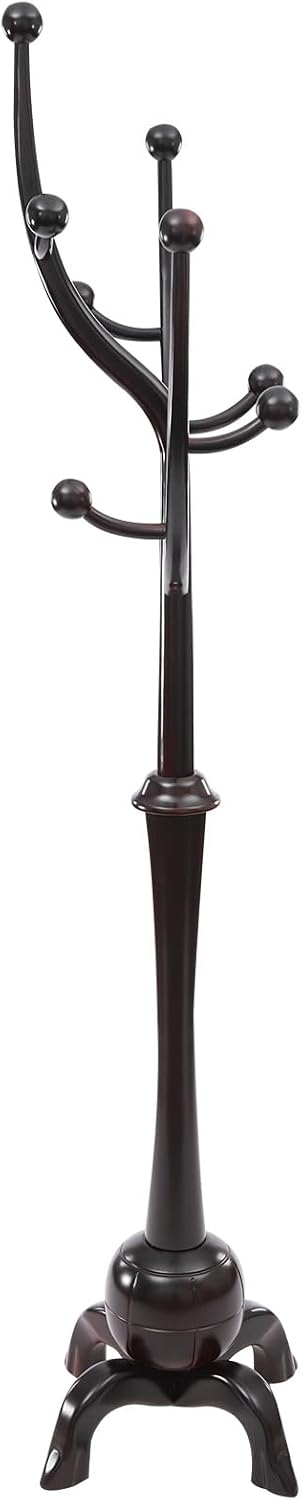 Freestanding Coat Rack with 8 Hooks, 70 Inch Wooden Clothes Rack Floor Coat Tree Modern Clothes Rack Stand Black Red for Entrance Bedroom Living Room