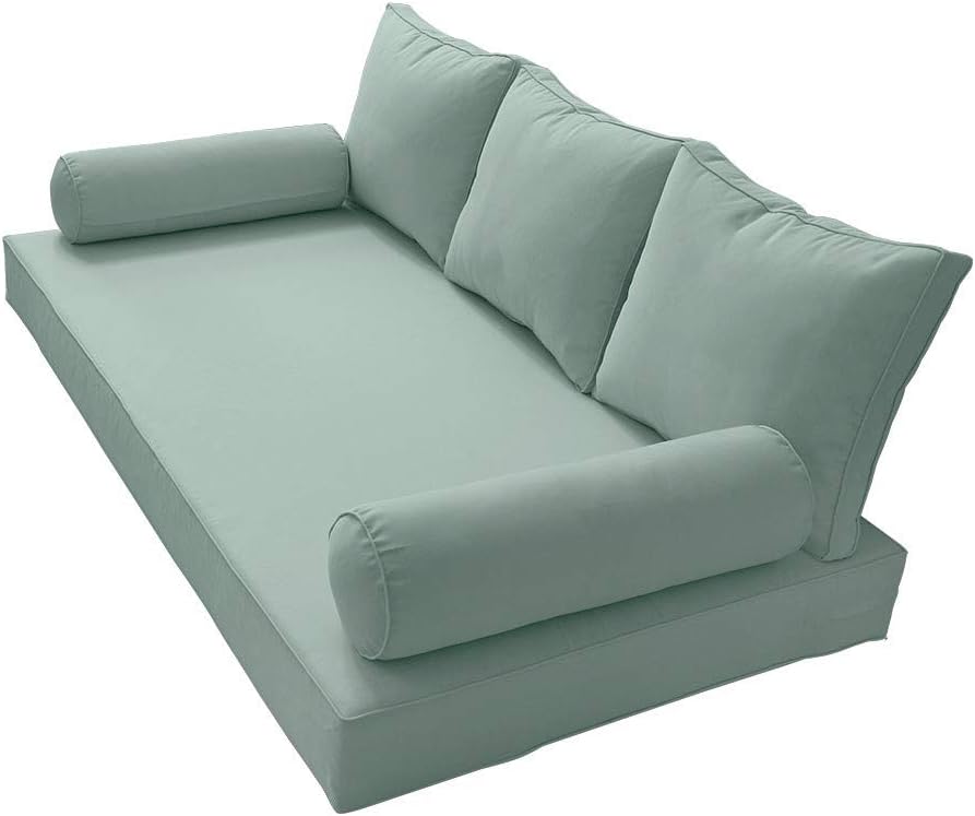 Prolinemax Style 3 - Mattress & Pillow Bolster Cushion for Outdoor Indoor Daybed Porch Swing Bed Piped Trim Twin Size AD002 | Covers ONLY |