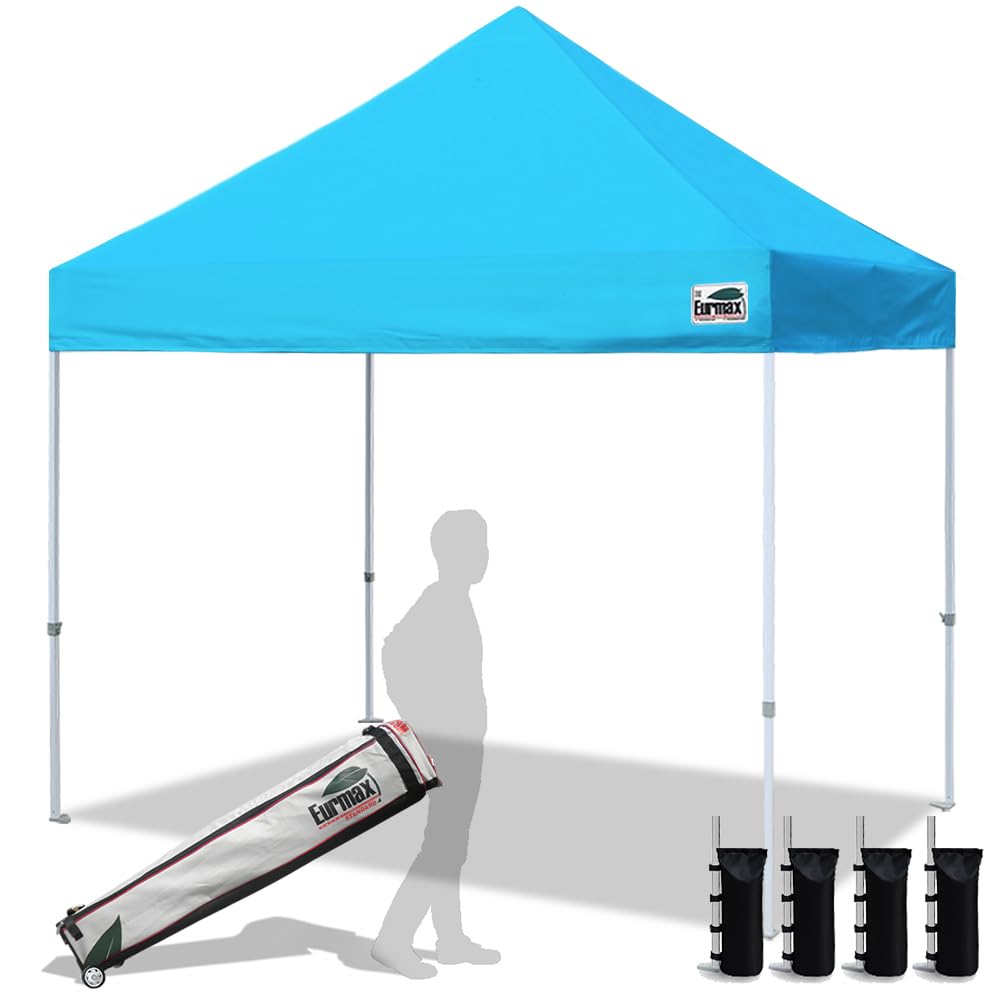 Eurmax USA 10x10ft Pop Up Canopy,Commercial Instant Tent for Outdoor Events,Patented No-Tip Rolling Storage Bag with 4 Sandbags,UV & Water Resistant,Heavy Duty Portable Shelter Gazebo,White