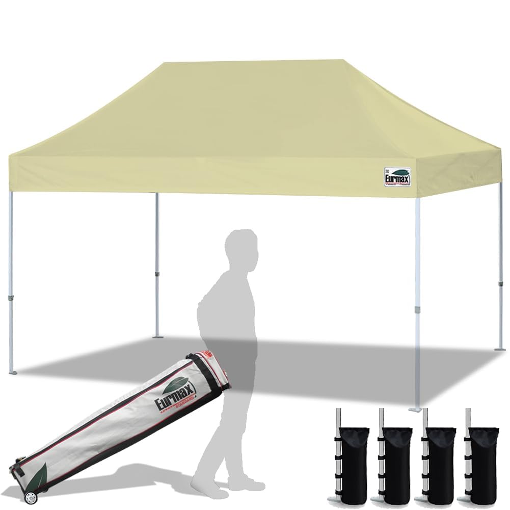 Eurmax USA 10x10ft Pop Up Canopy,Commercial Instant Tent for Outdoor Events,Patented No-Tip Rolling Storage Bag with 4 Sandbags,UV & Water Resistant,Heavy Duty Portable Shelter Gazebo,White