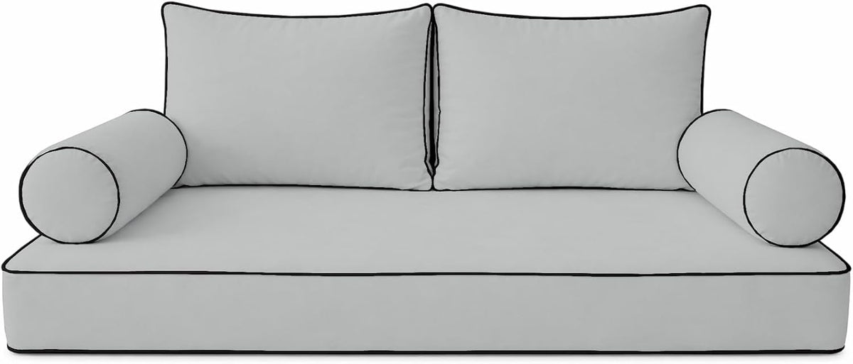 Cottington Lane 5 Piece Outdoor Daybed Cushion Cover Set, Twin Size Fitted 39" x 75" with 6" Deep Fit, Waterproof Indoor Daybed/Porch Swing Bed Mattress & Pillow Bolster Cushion Cover, Light Grey