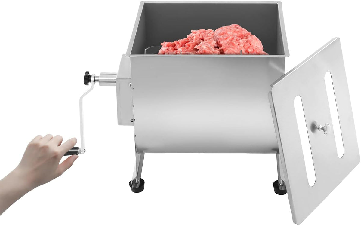 Manual Meat Mixer 44lbs Capacity Tub Stainless Steel Hand Crank Meat Mixer with Lid & Removable Paddle for Meat Processing Equipment