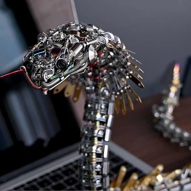 3D Metal Puzzle Snake Model Kit, 1000PCS DIY Assemble Steampunk Mechanical Viper Shadow Cobra with LED Light-Up Eyes, Creative Handcrafted Metal Art Craft Desktop Display & Decoration for Adults