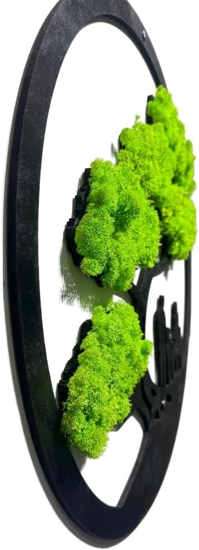 Family Tree Moss Wall Art - 24" Preserved Reindeer Moss Wooden Circle Frame