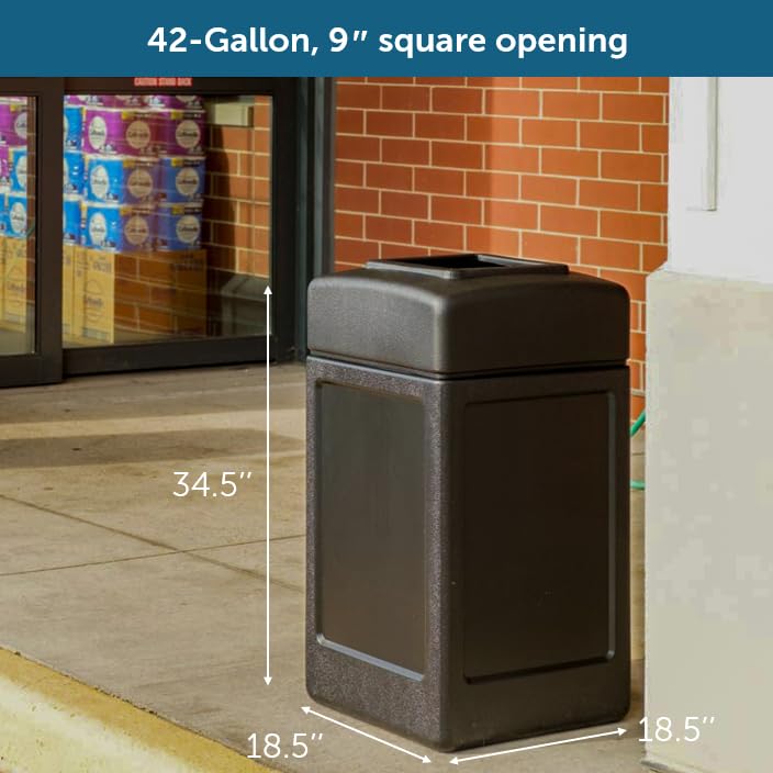 Commercial Zone 732101 Open-Top Indoor/Outdoor Square 42 Gallon Large Waste Trash Container Bin, Black