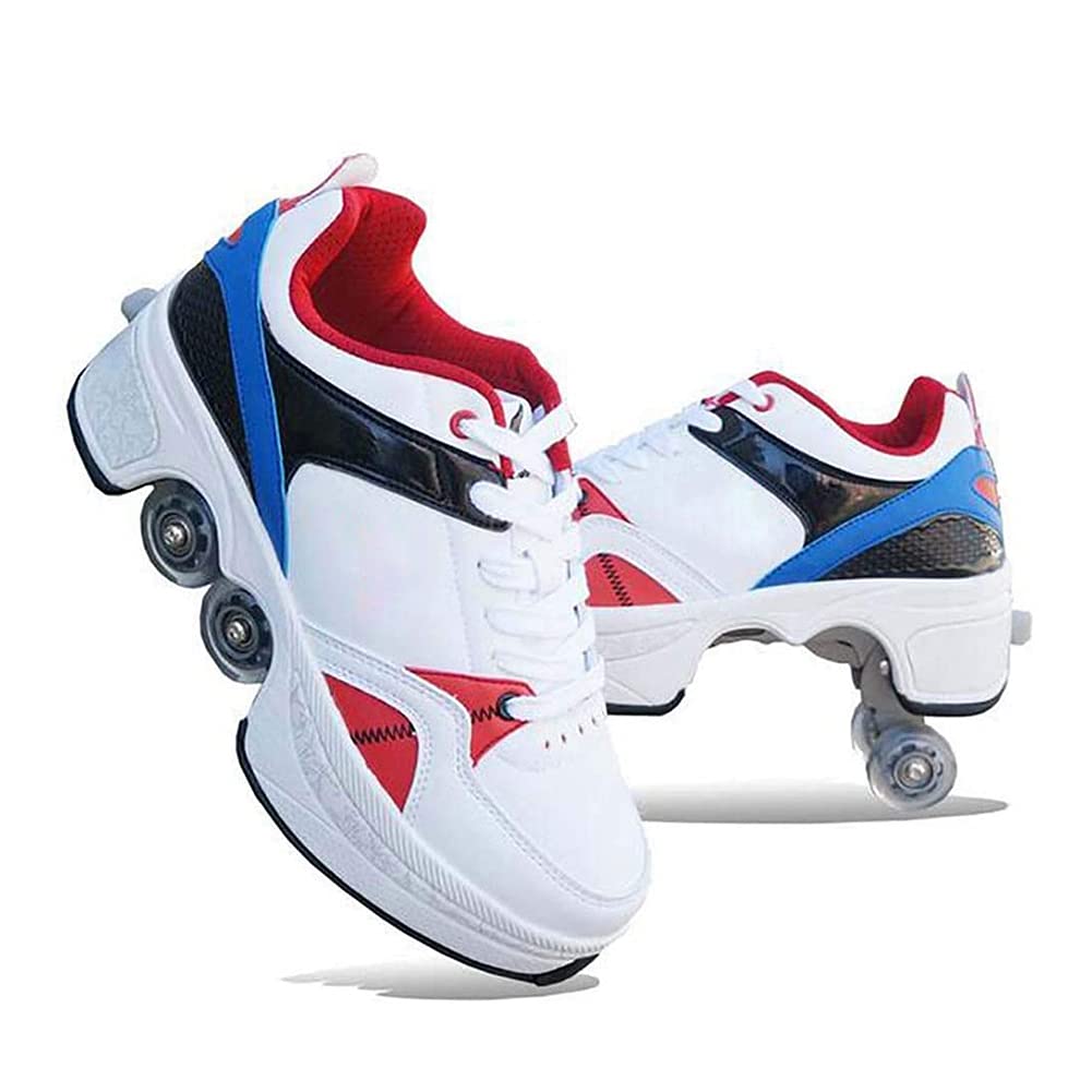 Double-Row Deform Wheel Automatic Walking Shoes Invisible Deformation Roller Skate 2 in 1 Removable Pulley Skates Skating Parkour